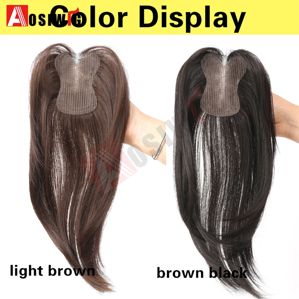 Toupee sintético sin clips, con adhesivo, para mujer con cabello fino y canas, fácil de usar 5