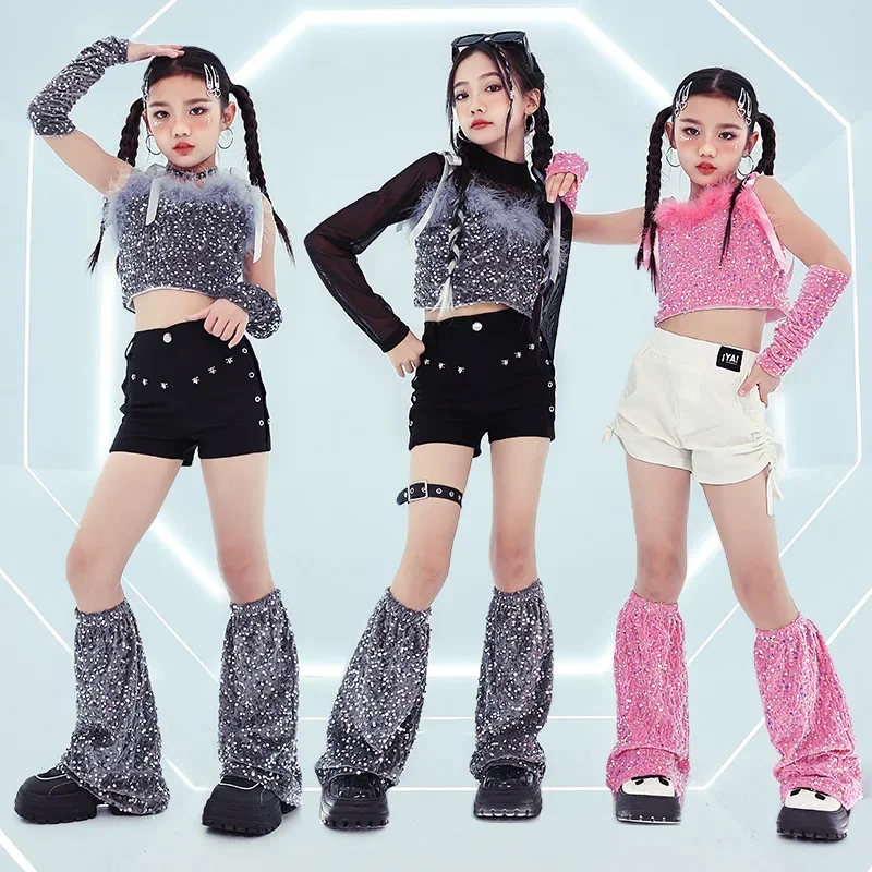 Mädchen Hip Hop Street Dance Jazz Kleidung Sets Tie Dye Mesh Tops Glänzende Weste Cagro Hosen Streetwear Kind Kinder Outfits 180