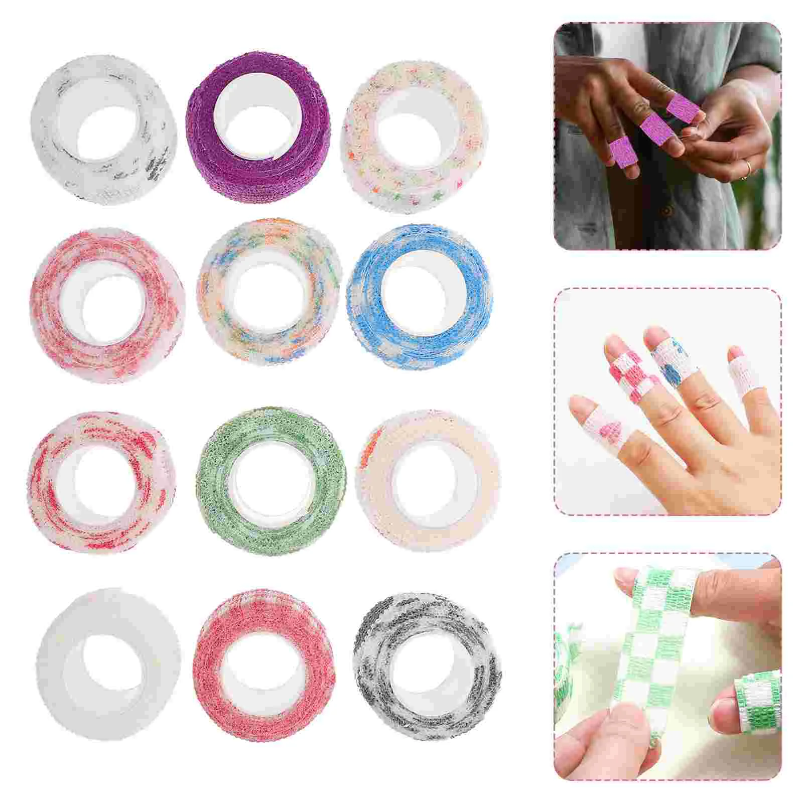 

12 Pcs Finger Bandage Non-woven Material Bandages Outdoor Tapes Elastic Cot Breathable Protective Fabric Wraps