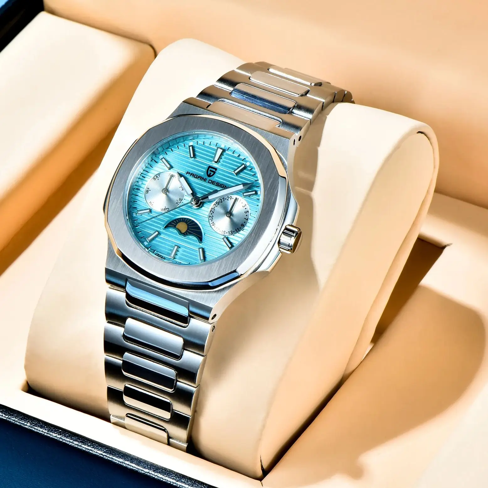 2025 Nuovi orologi da uomo PAGANI DESIGN Orologio al quarzo di lusso da uomo con fasi lunari Orologio cronografo multifunzionale automatico con data e settimana