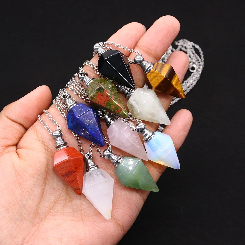 

Crystal Jade Aromatherapy Pendants Essential Oil Bottles Rhombus Facets Mirror-Surface Aromatherapy Necklaces Jewelry Gifts