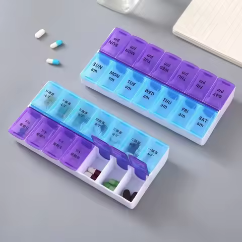 New 7-Day Weekly Pill Box 14 Grid Double Row Tablte Dispenser Moisture-proof First-Aid Kit Container