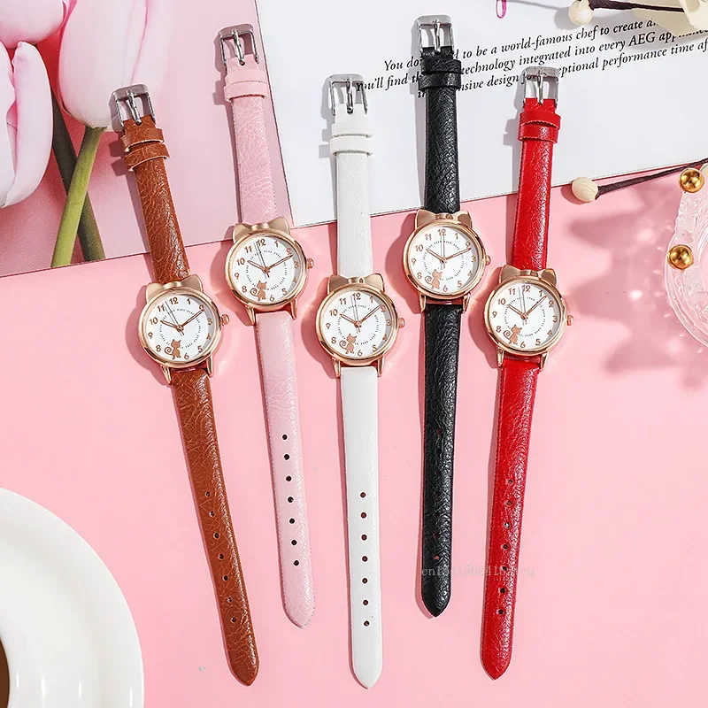 2024 Kids Watch Cat Quartz Watches Clocks Girls Gift Cute Cartoon WristWatch Luminous Pointer Children Watches for Women Relogio