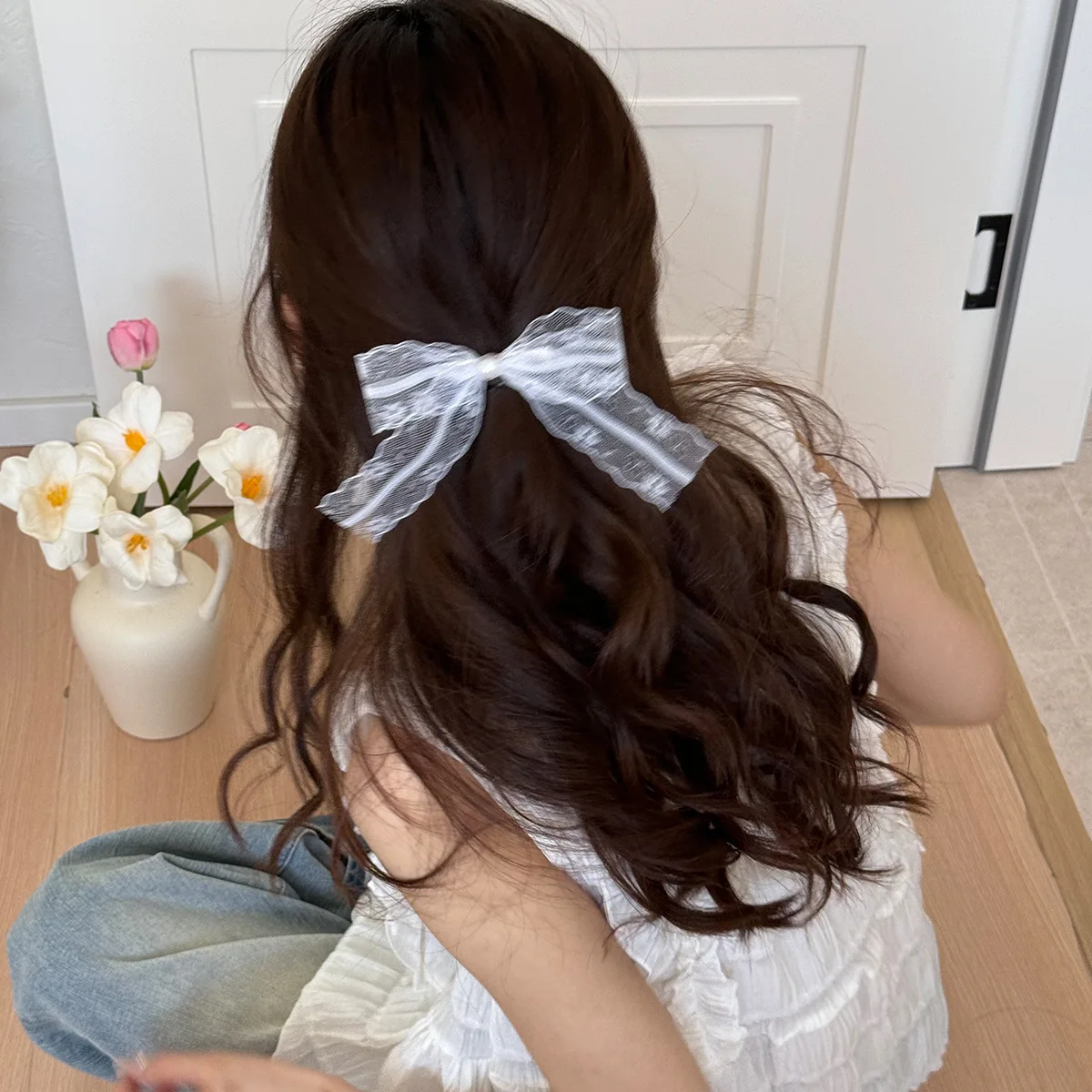 French Pearl Lace Bow hairpin เป็ดคลิปริบบิ้นหางม้าคู่คู่คลิปเจ้าหญิง hairpin คลิปขอบคลิปอุปกรณ์เสริมผม