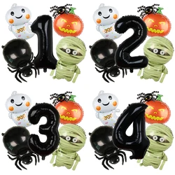 5PCS Halloween BOO Mummy Spider Pumpkin Balloon Set With 32inch Black Number Boys Birthday Party Baby Shower Helium Balloon