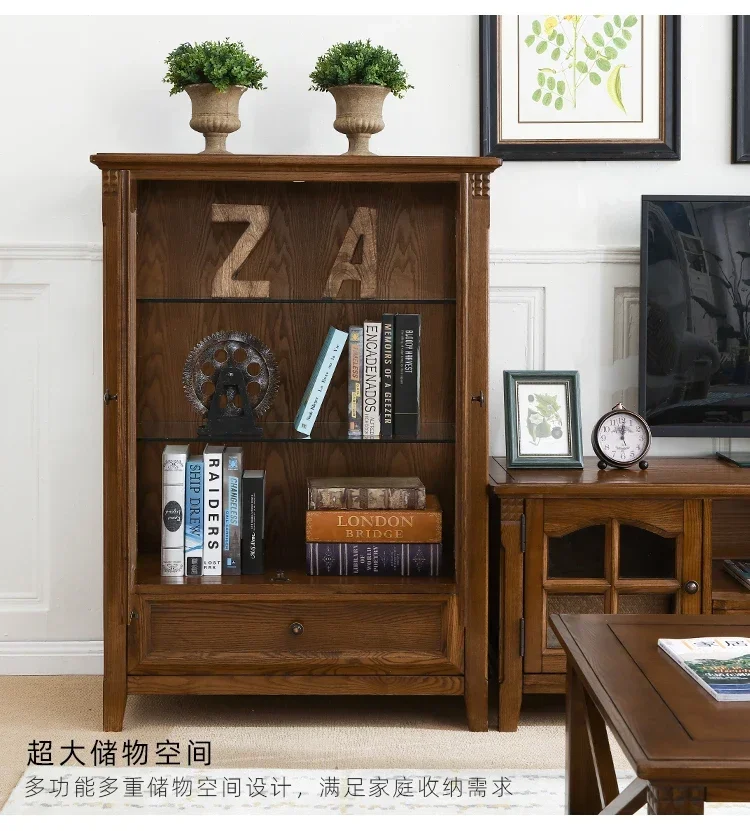 

Simple and Light Luxury American Country Ash Walnut Solid Wood Double Door Side Cabinet TV Side Cabinet Solid Wood Wine Cabinet