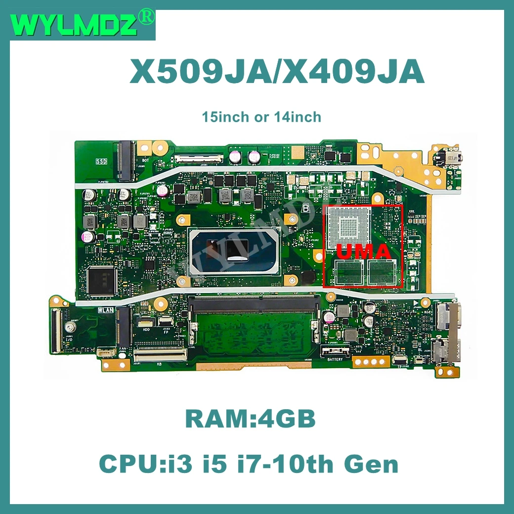 X409JA Motherboard for ASUS X509JA R409J A409J F409J A509J F509J P1510CJA Laptop Mainboard CPU i3 i5 i7-10th Gen 4GB-RAM Test OK