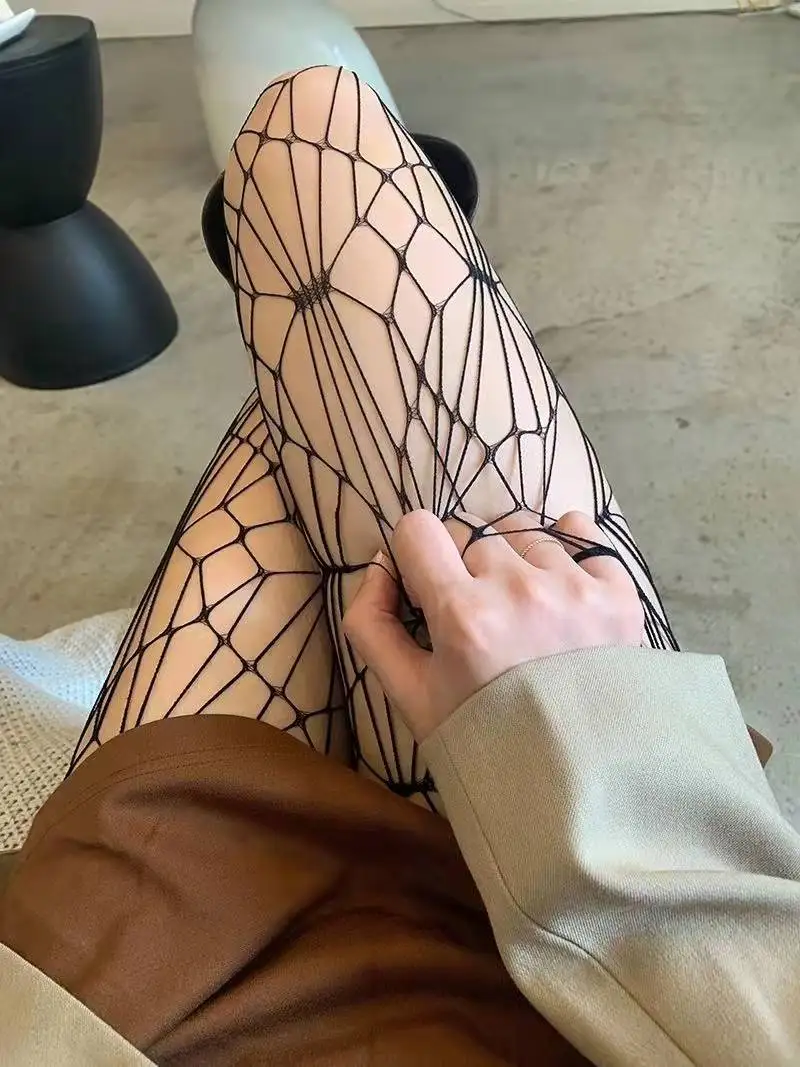 Dark Gothic Pantyhose G Sexy Fishnet Black Silk Spider Web Hollow Stockings Summer Thin Pattern Bottoming Tights Pantyhose