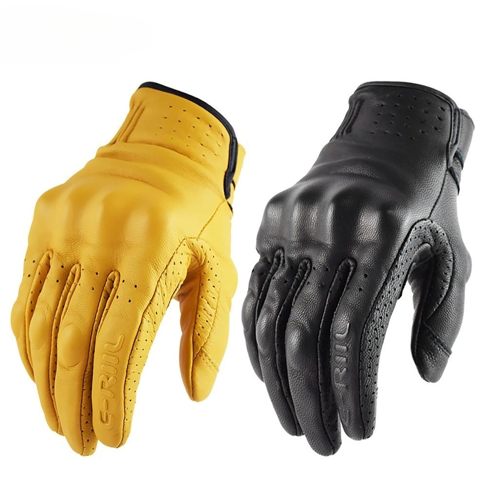 Vintage Full Finger Motorcycle Goatskin Gloves Men Retro Classic Riding Gloves Outdoor Protective Gear for Motorcycle Scooter
