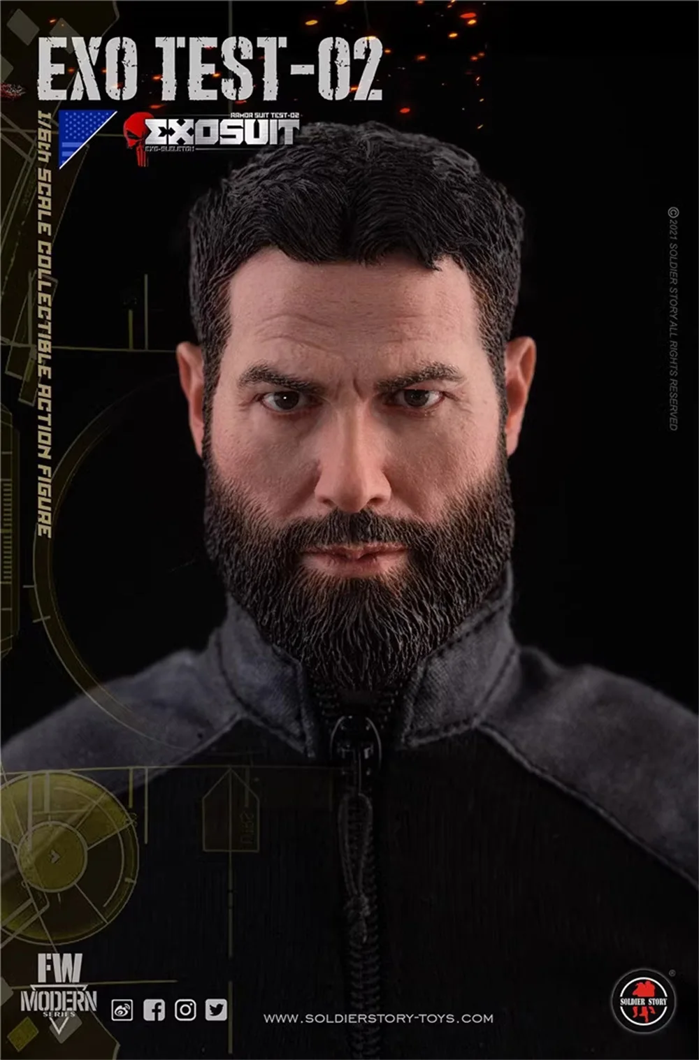 

1/6 SoldierStory SS125 Science Fiction Future Soldier Skeleton Warrior Male Head Sculpt Carving with Beard Model Fit 12" Action