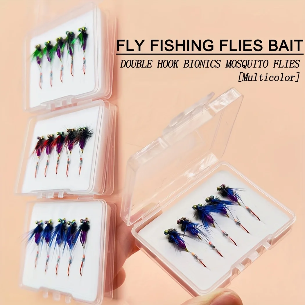 Moscas secas Bionics Mosquito doble anzuelo multicolor trucha - imagen 2