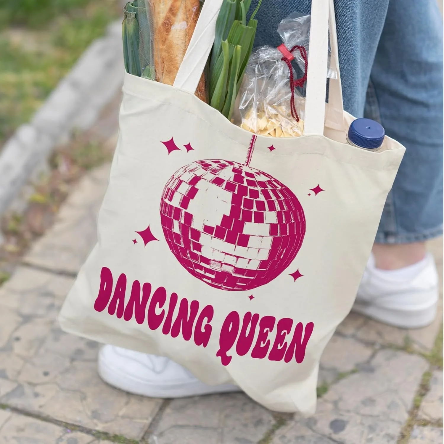 Dancer Gifts, Dancing Queen Tote Bag, Dance Teacher Gifts, Hot Pink Purple Disco Ball Canvas Tote Bag