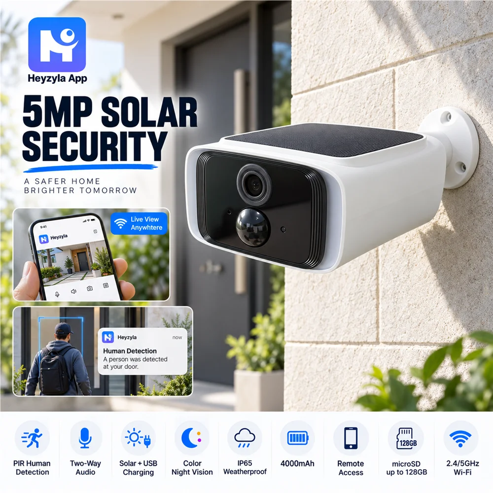 2K Outdoor Solar Security Camera Wireless 2.4GHz 5GHz WiFi Fixed Solar Panel Two-Way Talk Waterproof Home Surveillance
