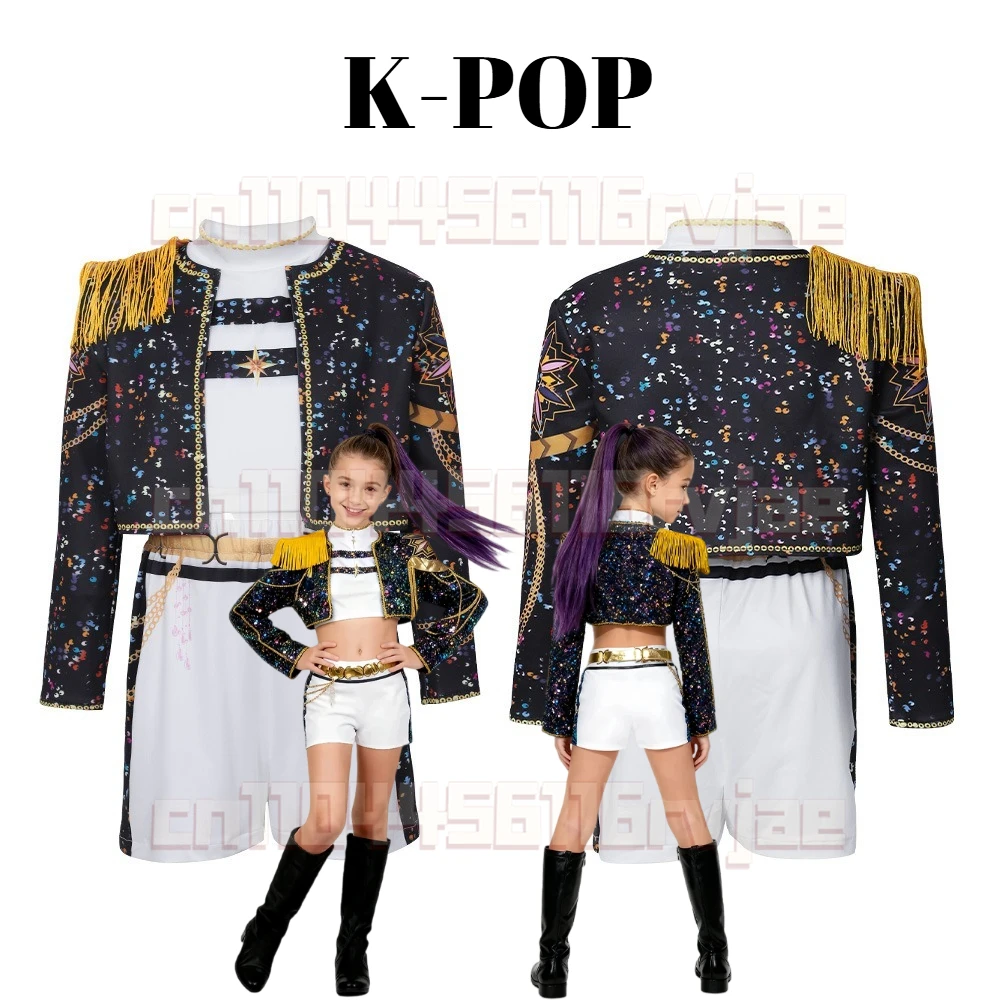 

New 2025 Kids Rumi Golden Stage Outfits Cosplay Costume Demon Hunter Fancy Dress Role Play Halloween Carnival Party Clothing