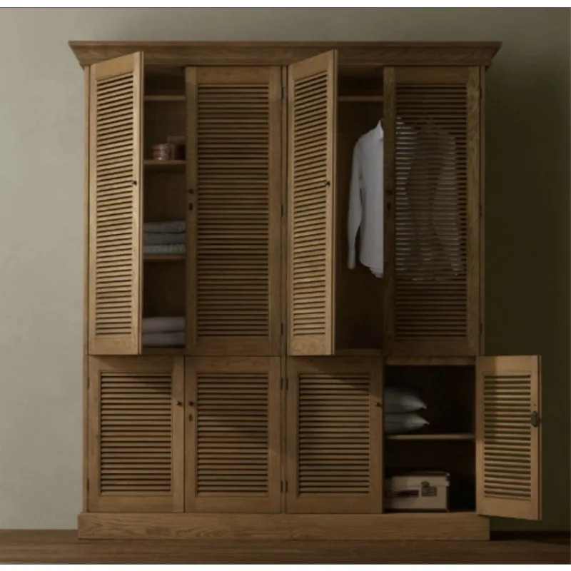 French Country Vintage Log Furniture Four Door Venetian Assembled Wardrobe American Oak Locker