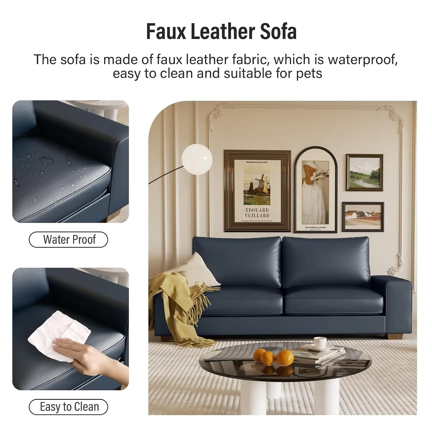 Faux Leather Loveseat Mid Century Wide Arm Side Pockets Wood Frame Office Living Room 2 Seater 71
