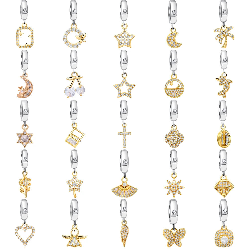 

New Silver Charm Zircon Pendant Beads Star Moon Series Suitable For Original Men's Women's DIY Bracelet Accessories Gifts