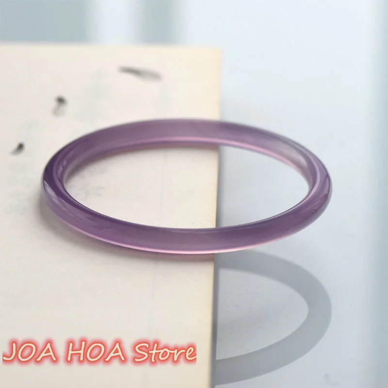 

High Quality Pink Chalcedony Bracelet Women Sky Glacier Sunny Frozen Thin Round Beauty Jade Agate Bangle Fine Jewelry