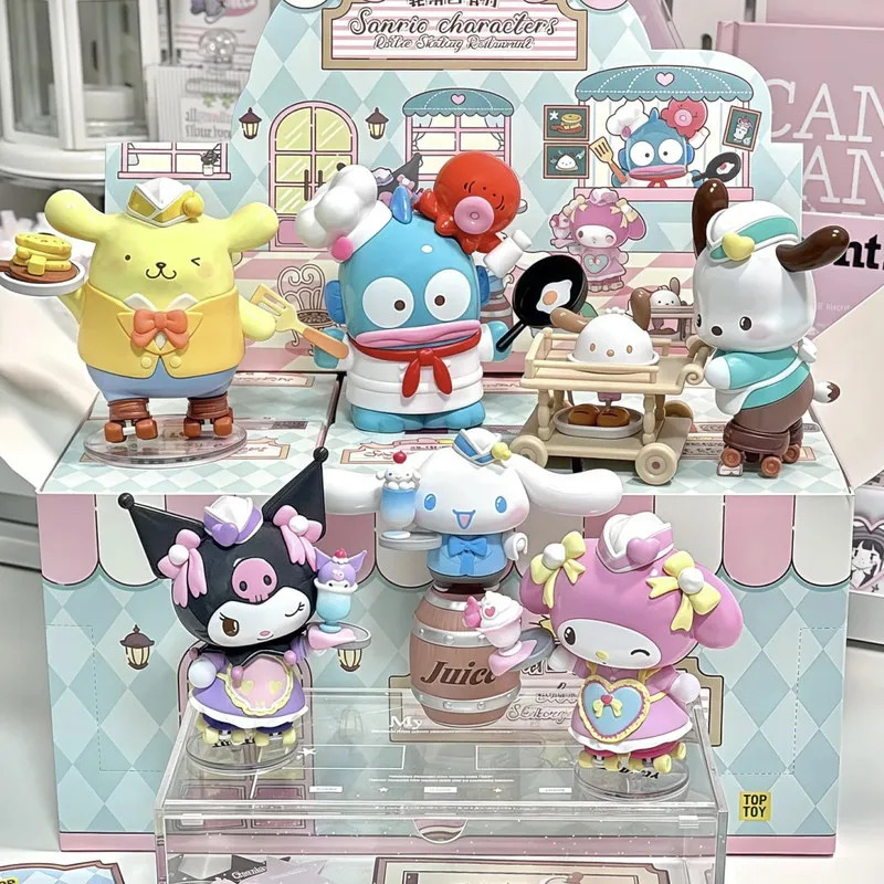 

Sanrio Characters Blind Box Roller Skating Restaurant Series Kuromi My Melody Pvc Figure Desktop Ornament Gift For Women