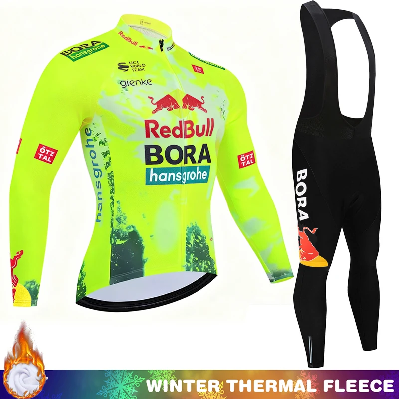 ملابس ركوب الدراجات للرجال الشتاء الأحمر الثور الحراري الصوف مريلة ملابس للرجال جيرسي البلوز طويلة الأكمام الرجعية دراجة مجموعات 2026 مجموعة