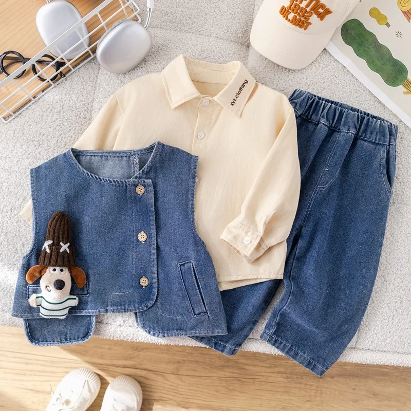Boys Clothing Sets Spring Autumn 2026 Children Denim Vest Shirts Pants 3pcs Sute Suit For Baby Tracksuits Kids Outfits Toddler 5