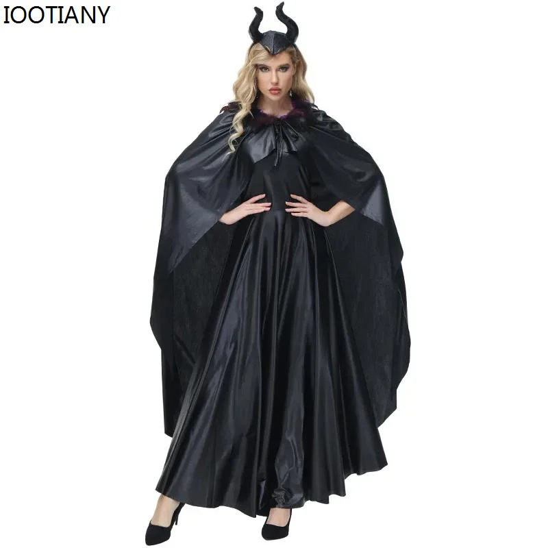 

Halloween Witch Cosplay Costume Evil Queen Maleficent Dress Cape Halloween Parent-child Dresses Carnival Party Stage Showing Set