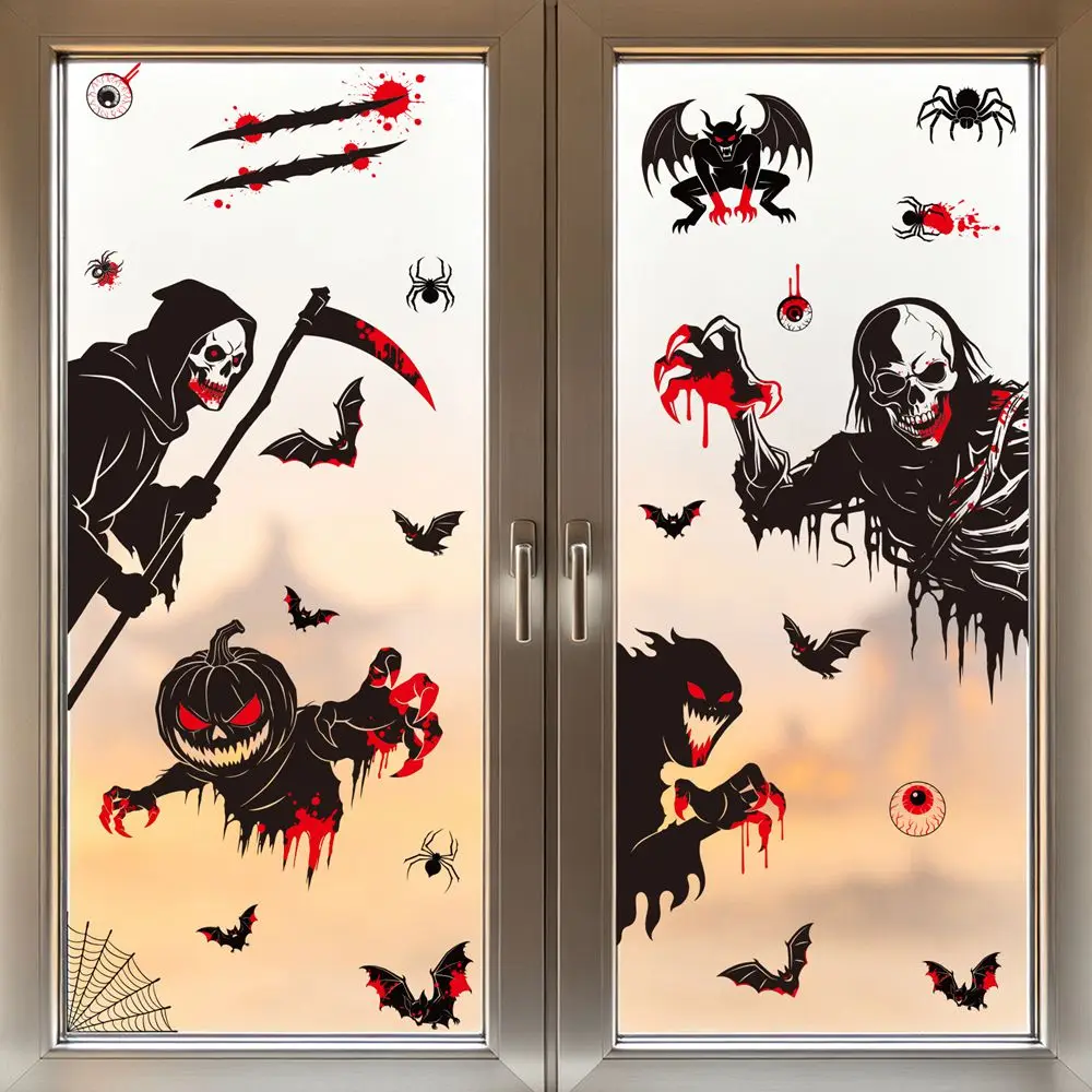 Halloween Devil decorat glass Stickers  Grim reaper Glass Window Living Room Home Decoration Wallpaper Art Removable