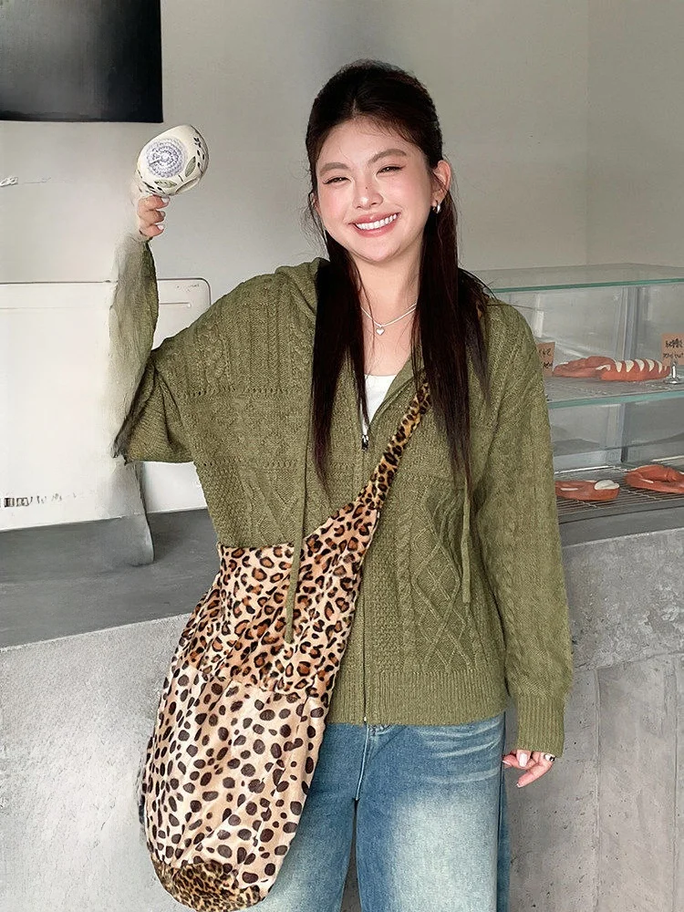 

Корейский женский свитер-кардиган с эффектом похудения, осенне-зимний, больших размеров, на молнии, с капюшоном, вязаный, для ношения как внутренний или внешний слой