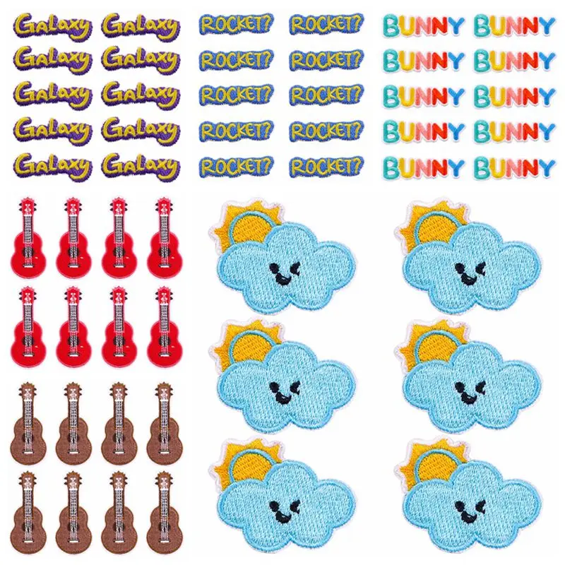 10PCS Guitar Slogan Embroidery Patch Self-adhesive Patches For Clothing Cartoon Patches On Kids Clothes Jacket Sticker Applique