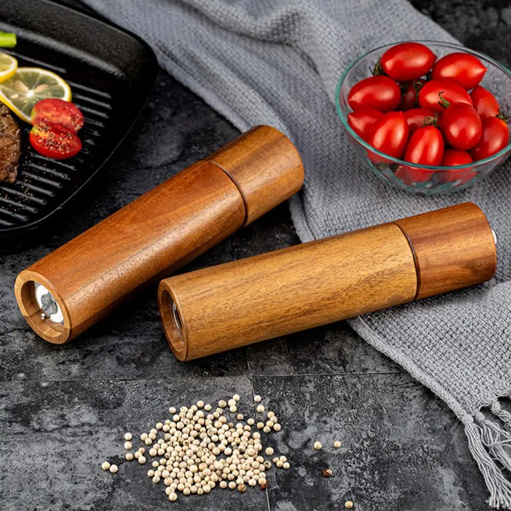 2Pcs Pepper Grinder Manual Salt Pepper Mill Set with Adjustable Coarseness Refillable Ceramic Core Wooden Body Cumin Grinder Mil