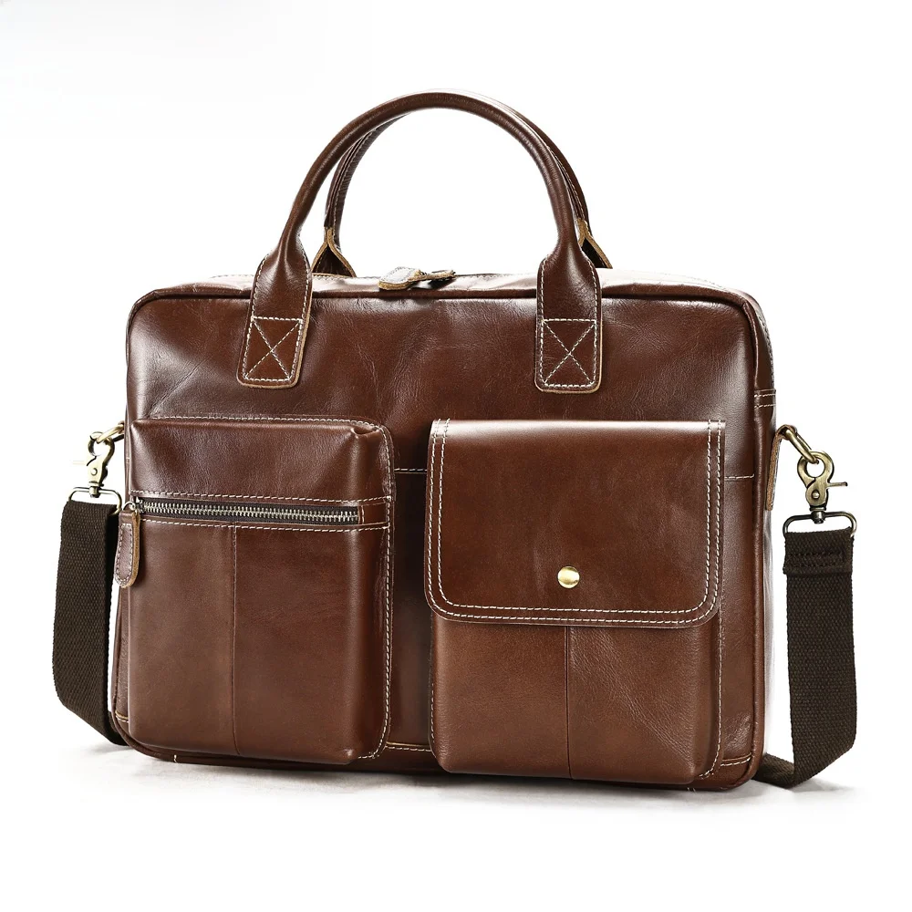 Vintage Top Layer Cowhide Leather Briefcase Men's Handbag Business Trip Shoulder Bag Leather Goods Male Purse Document Bag