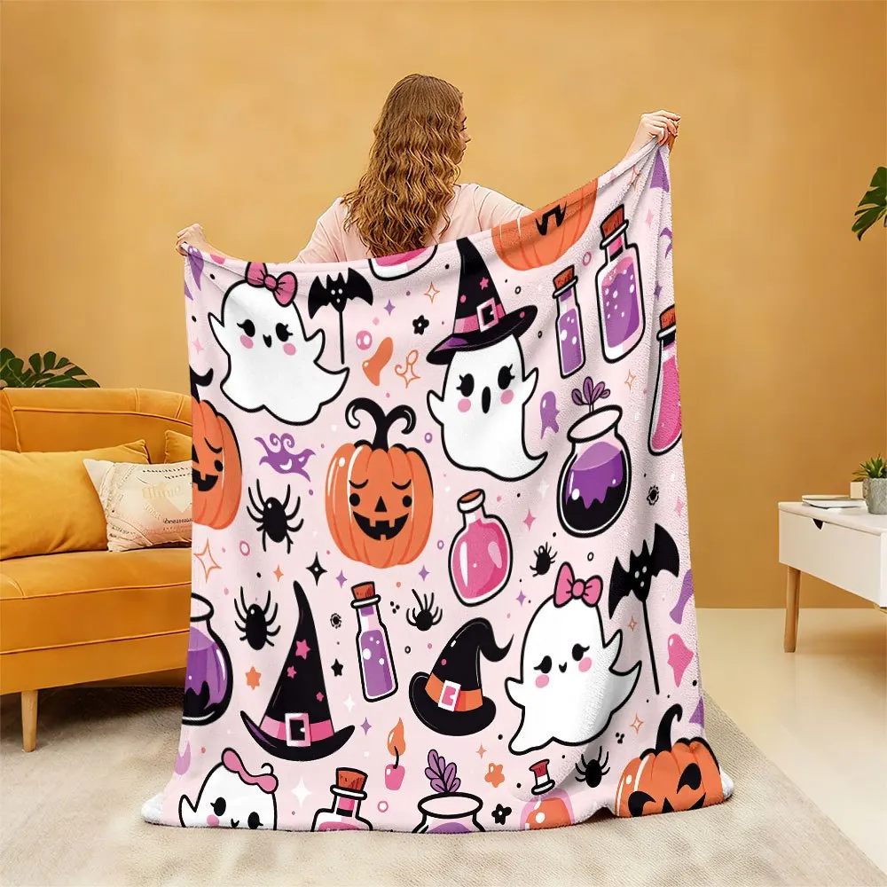 Spooky Cute Halloween Ghost Pumpkin Witch Candy Jar Throw Blanket Cozy Fall Decor Gift for Kids Adults