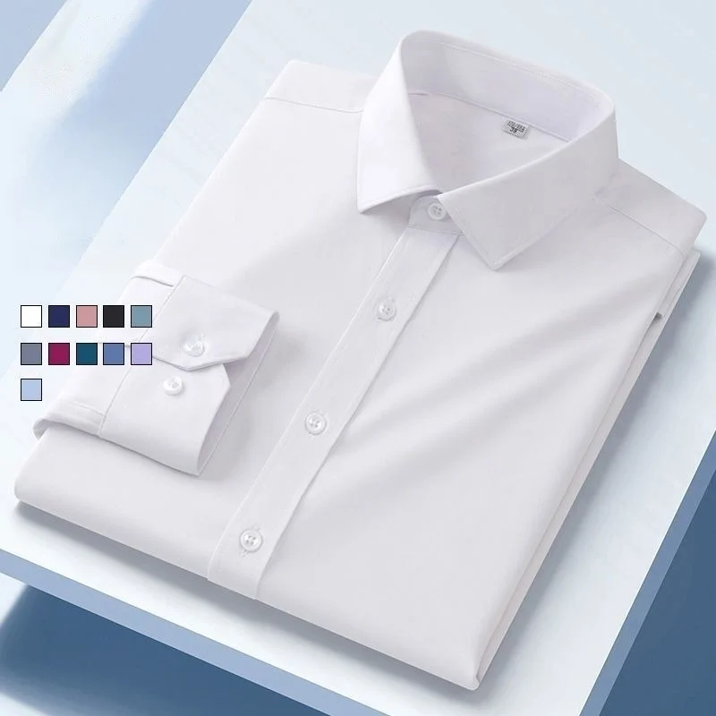 

New Men Shirt Long Sleeves Dress Shirts For Men Slim Fit Camisa Social Business Blouse White Blue Office Shirt Men Clothing