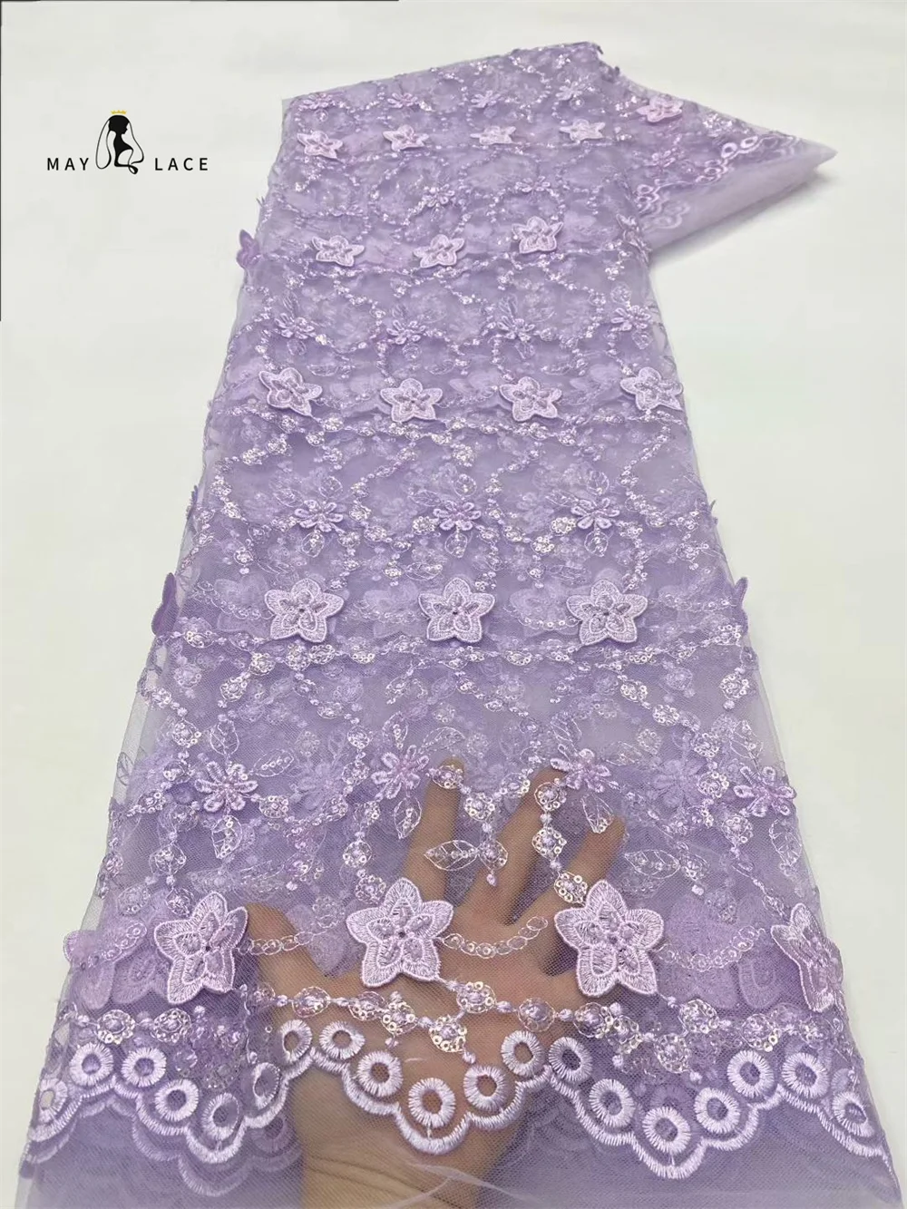 

Latest Design Luxury Tulle Lace African 2025 High Quality 5 Yards Sequins Mesh Fabric Embroidery Nigeria For Evening Party Dress