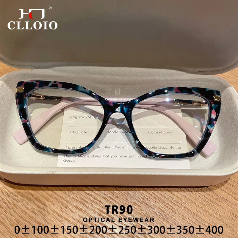 

CLLOIO Women Fashion Anti-Blue Light Reading Glasses Simple Cat Eye Glasses Frame Prescription Optical Myopia Hyperopia Eyeware