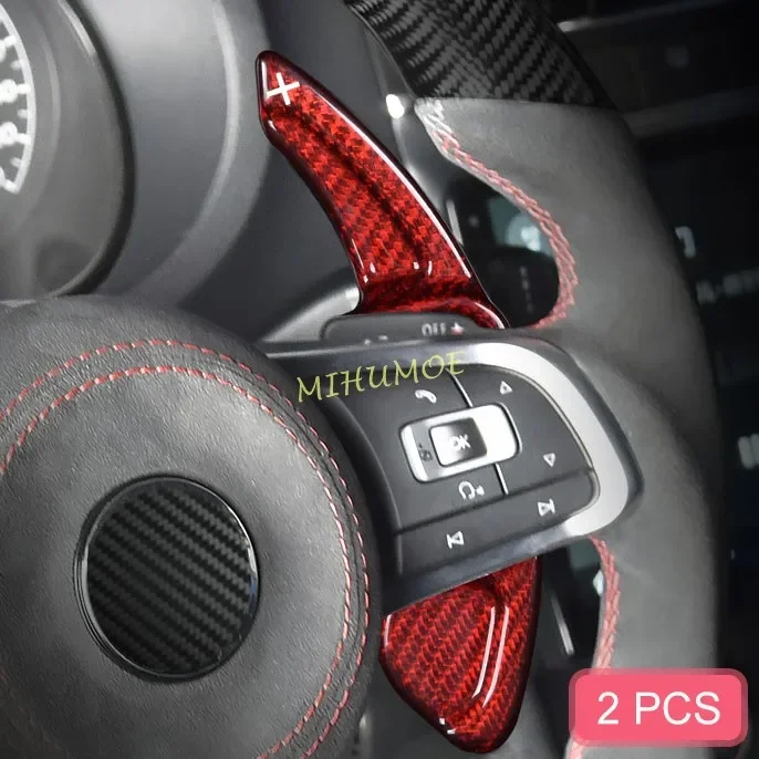 Real Carbon Fiber Steering Wheel Paddle Shifter Extension For VW Golf 6 GTI R GTD Passat B7 Tiguan Polo Touareg Eos Sharan Red