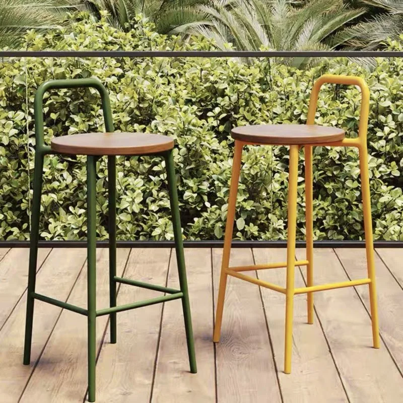 Nordic modern tall stool simple light luxury designer outdoor garden back chair home restaurant colourful wood counter bar stool