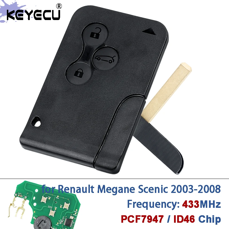 

KEYECU для Renault Megane Scenic 2003-2008 433 МГц ID46 PCF7947 чип 3-кнопочный смарт-карта удаленный автомобильный брелок с необрезанным лезвием