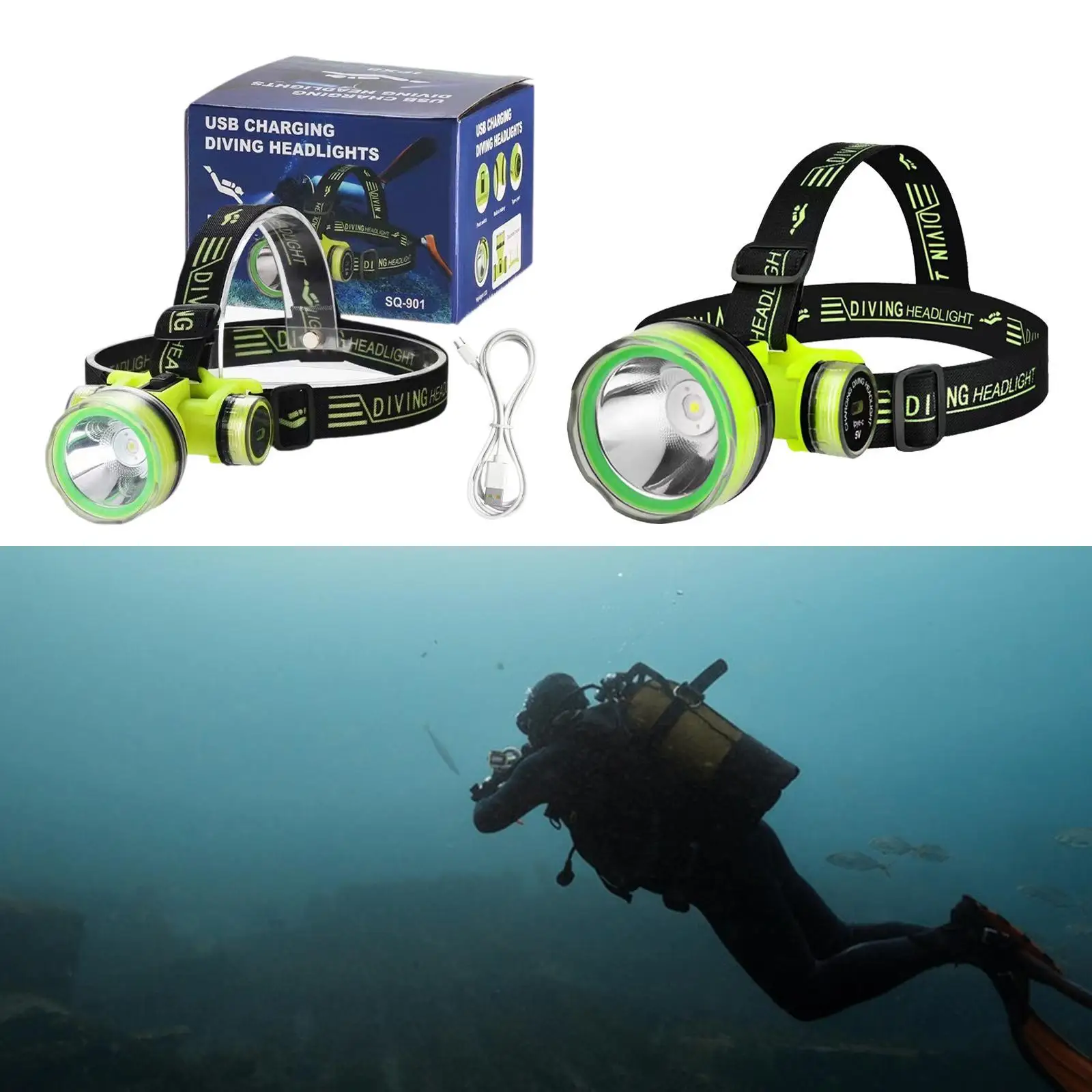 

Diving Headlamp Flashlight Accessories 350M Super Bright Head Light Underwater