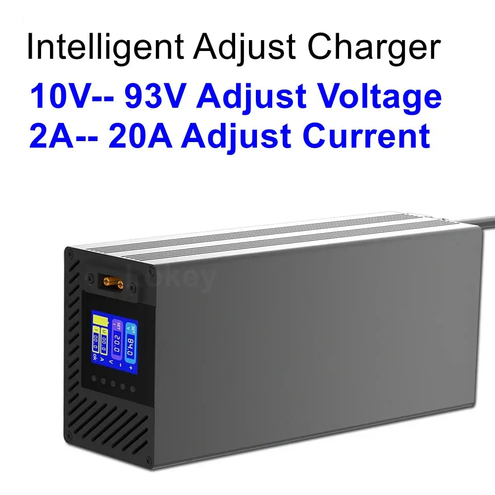 10V To 93V 2A To 20A Adjustable Charger 12V 24V 36V 42V 48V 60V 72V Li-ion Lifepo4 Lithium Battery 5A 10A 15A 20A Adjust Current