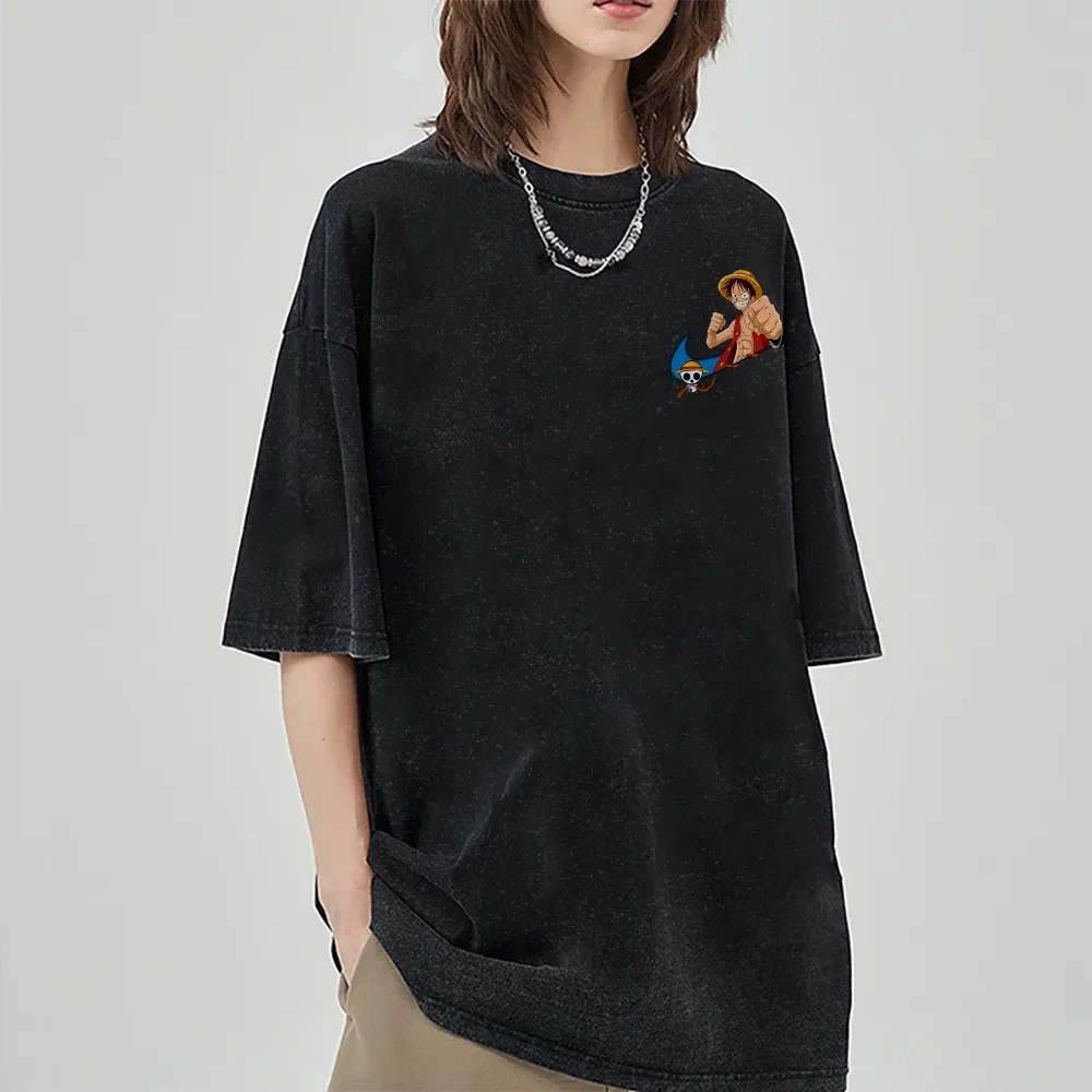 ワンピースプリント半袖TシャツカジュアルサマーウェアメンズストリートウェアメンズTシャツウォッシュド＆オールドコンフォータブルポップ
