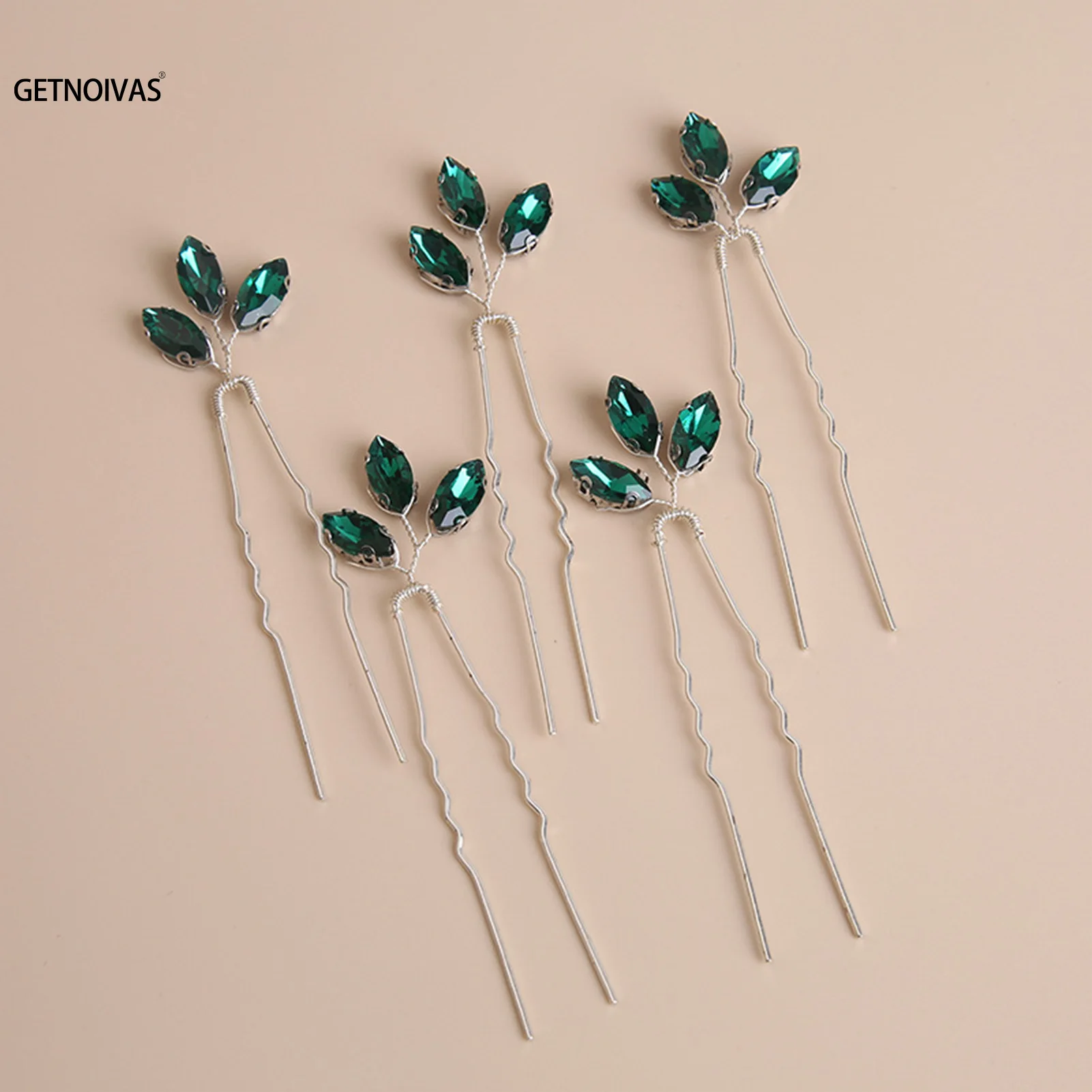 Woman Hair Clip Bridal U Shape Hairpins Handmade Green Rhinestones Hair Chopsticks for Bride Wedding Hair Accessories Jewelry