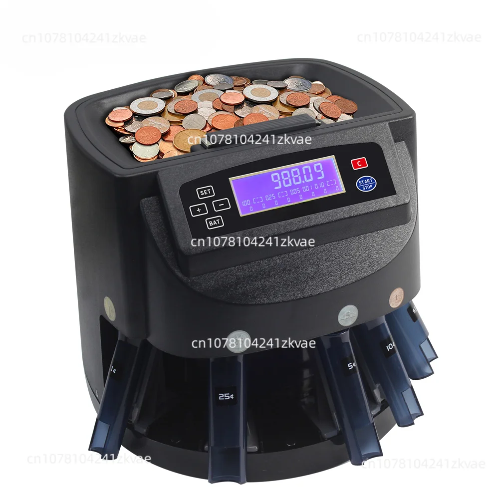 XD-9005 Professional USD Coin Counter Machine Automatic Coin Sorter Wrapper/Roller Equipment Bin,Tube and LCD Display