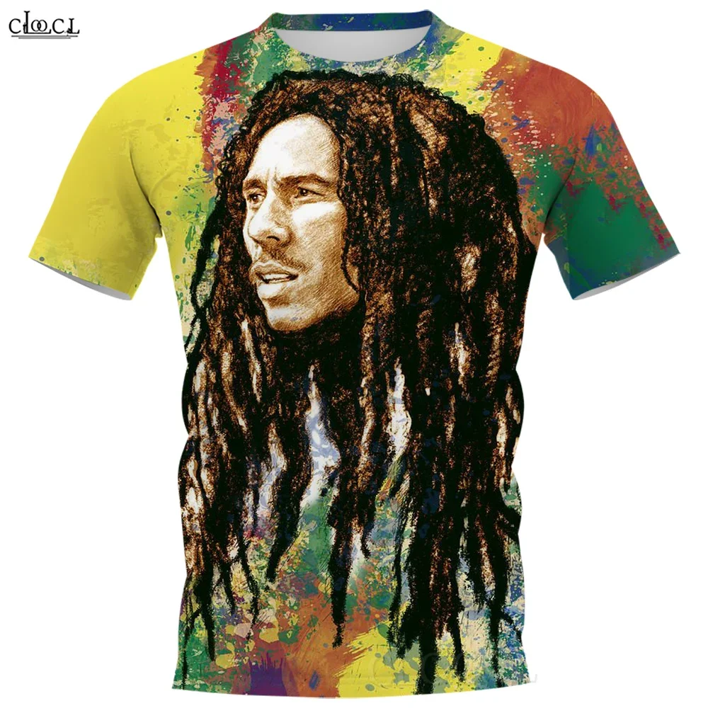 

Футболка CLOOCL Harajuku, одежда унисекс, топ с круглым вырезом, регги Боб Марли, художественная роспись, футболки с 3D принтом, летняя модная футболка