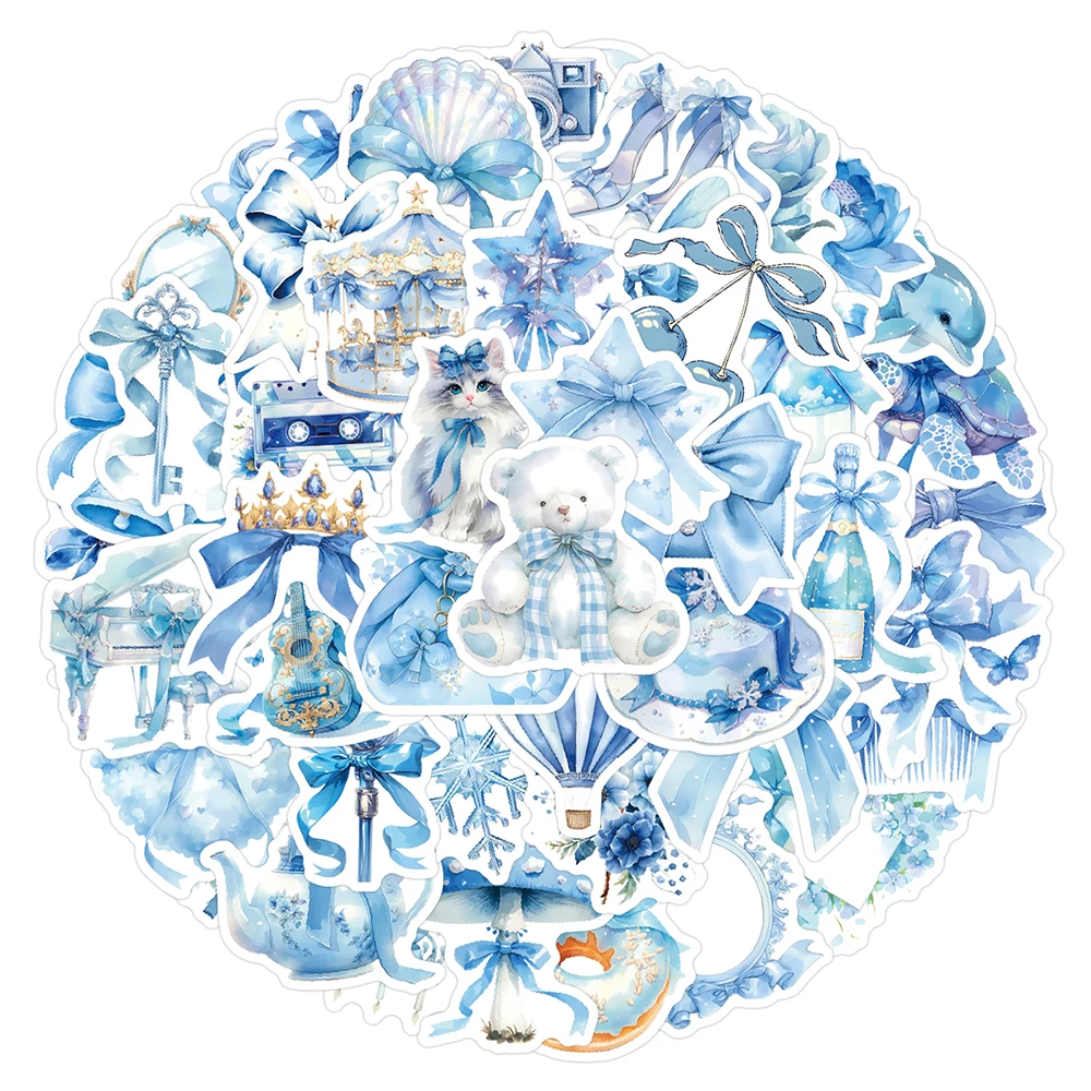 10/30/60 Stück Cartoon blaue verträumte Schleife Aufkleber süße ästhetische Graffiti Aufkleber Koffer Laptop Telefon Kawaii Mädchen Aufkleber Dekoration