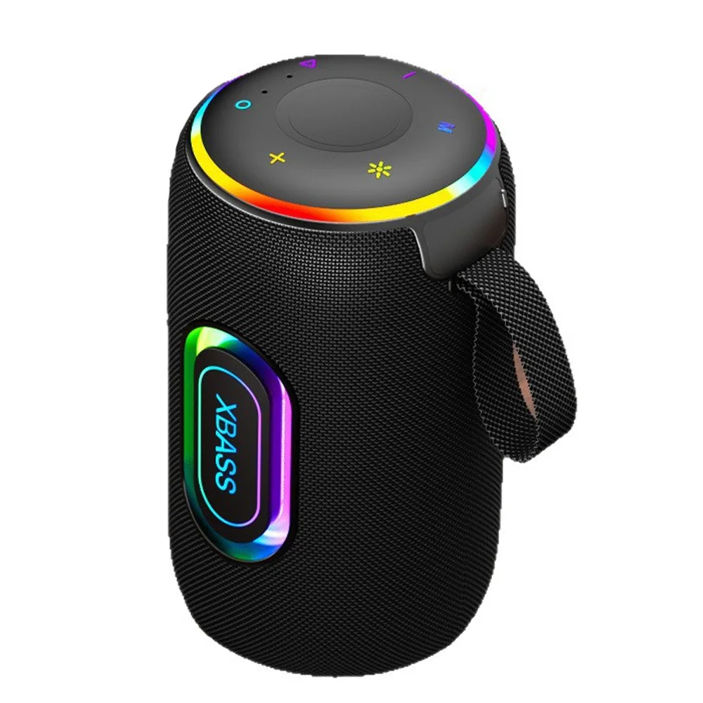 Portable Bluetooth Speaker with Dual Drivers Deep Bass & RGB Light Fabric Wireless Boombox TF Card/USB Play Stereo Sound System