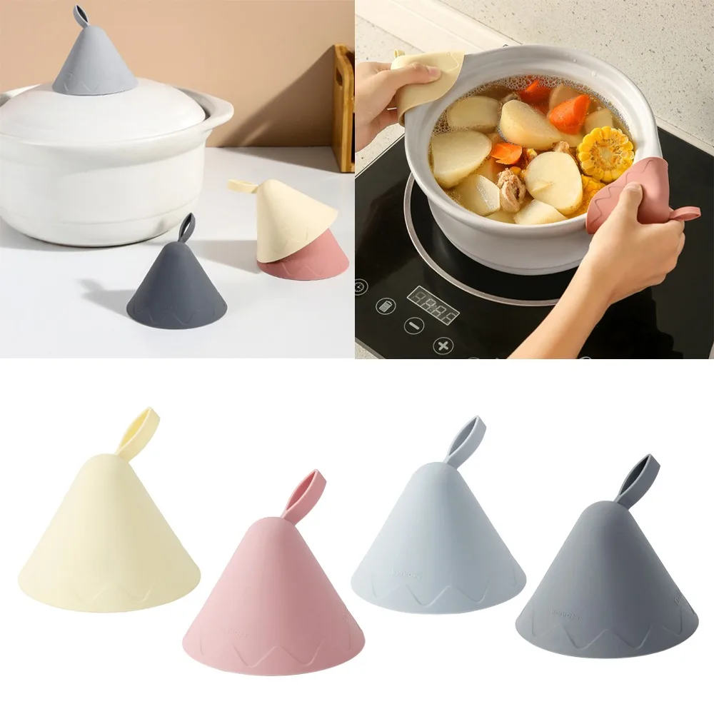 2pcs Universal Heat Resistant Silicone Pot Lid Grip Scald Proof Triangle Pot Handle Cover Hot Pan Handle Sleeve Frying Pan