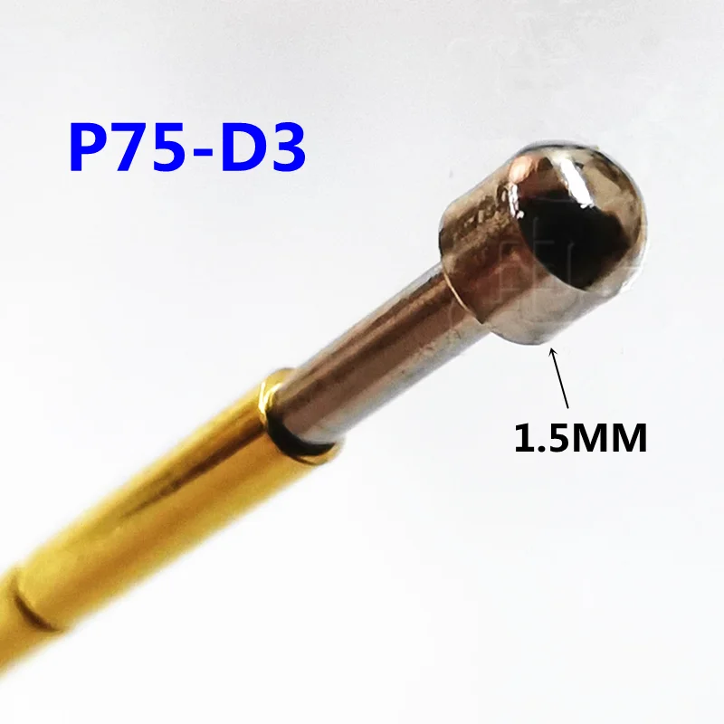 100PCS/Pack P75-D3 Large Round Head Spring Test Probe Head Outer Diameter 1.5mm Needle Length 16.5mm PCB Pogo Pin