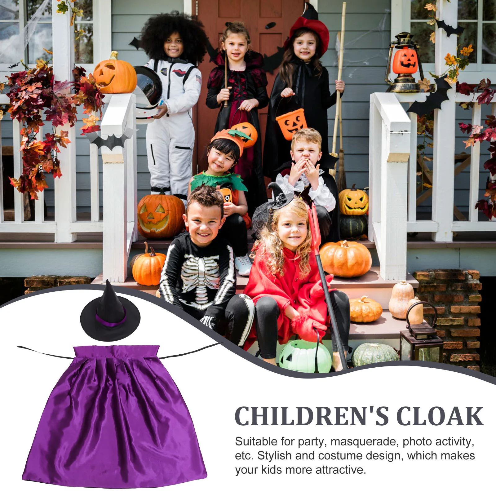 

1 комплект, плащ ведьмы на Хэллоуин и комплект шляпы, удобный прочный материал, детский карнавальный костюм для вечеринки, плащ на Хэллоуин