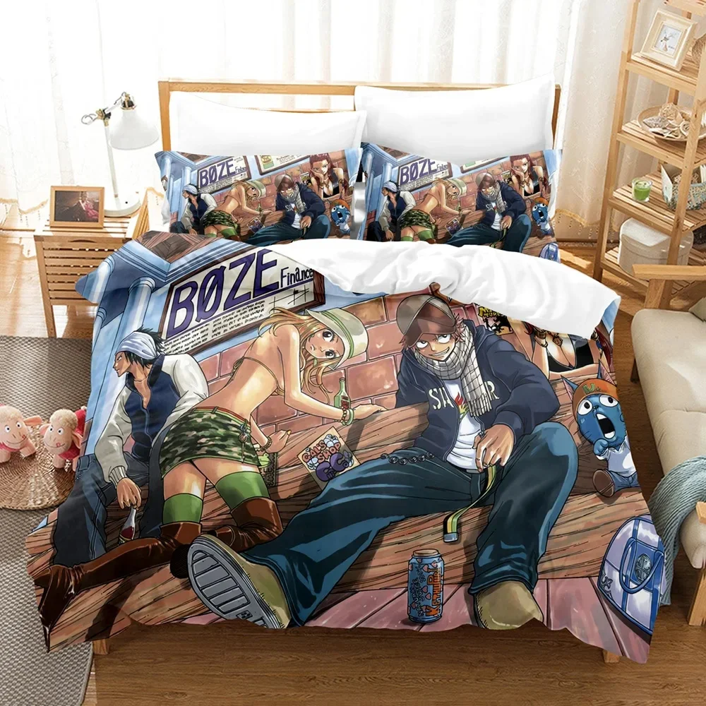 

Модный комплект постельного белья с 3D принтом аниме Fairy Tail для мальчиков и девочек, пододеяльник размера Twin Queen, наволочка, кровать для детей и взрослых, домашний текстиль